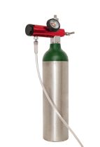 Small portable oxygen cylinder for mobile emphysema patients, also used to treat COPD and asthma. Isolated on white with a clipping path.